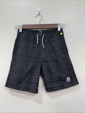 Psycho Bunny Lukas Hand Drawn Black Kids' Swim Trunks Boys Size 10/12